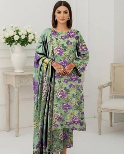 3 PCs woman's unstitched digital printed suit