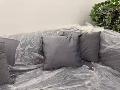 Brand New L-Shaped Sofa Set | Grey Color | 6 Cushions | Unused