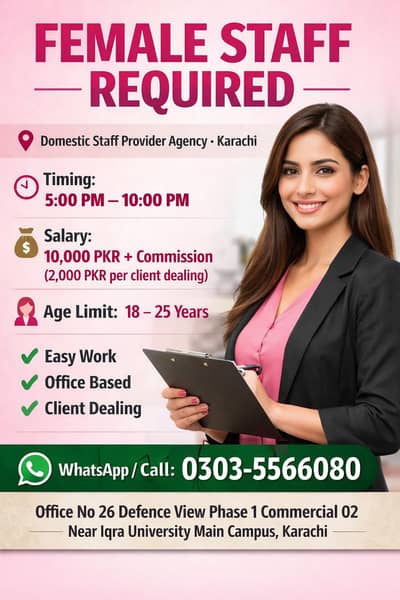 “Female Staff Required – Evening Shift – Karachi”
