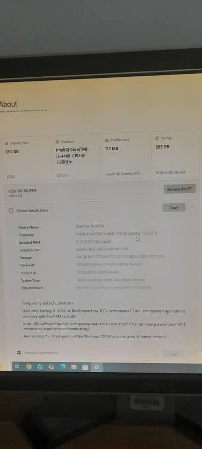 processor intal(R)Core i5-4460 CPU @3.20Hz 3.20GHz ram 12 gb windows 1