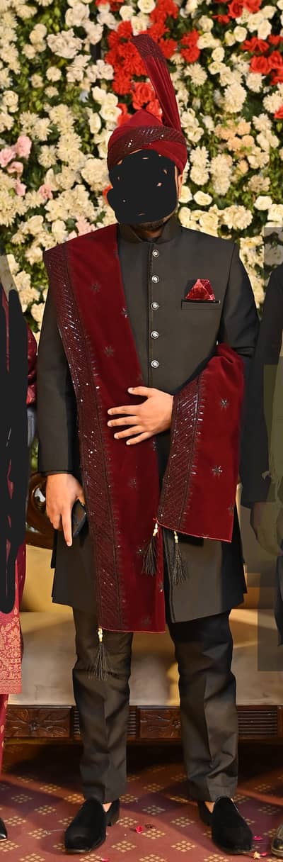 Barat designer sherwani+ inner shirt & trouser+ kula + shawl+ shoes