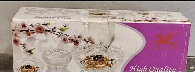 High Quality-Glass crystal cut -7 pieces dessert set - New in Box