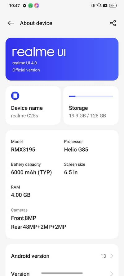 Realme C25s 4/128 good condition excellent performance.