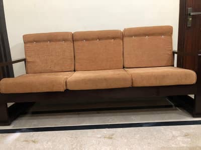 5 seater sofa with 3 mirror tables
