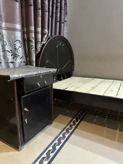 A single wooden bed with side table  for sale