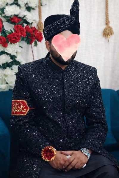 Dulha Sherwani For Groom Barat Classic Black Premium Cutdana Work