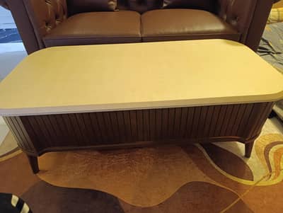 2 seater brown sofa with table
