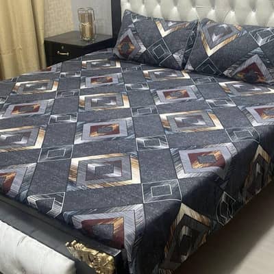 3 pcs crystal Cotton Printed Double Bedsheet