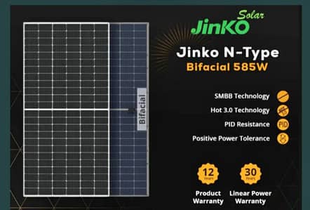 Jinko Solar Panels Available A Grade N type. 585W Bifacial