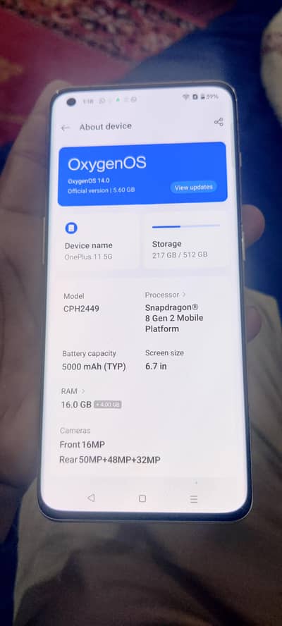 oneplus 11 5g 16/512gb  NON PTA