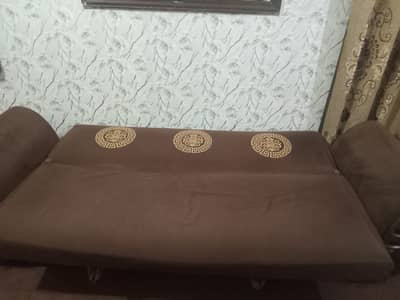 Sofa cum bed brown valvet colour