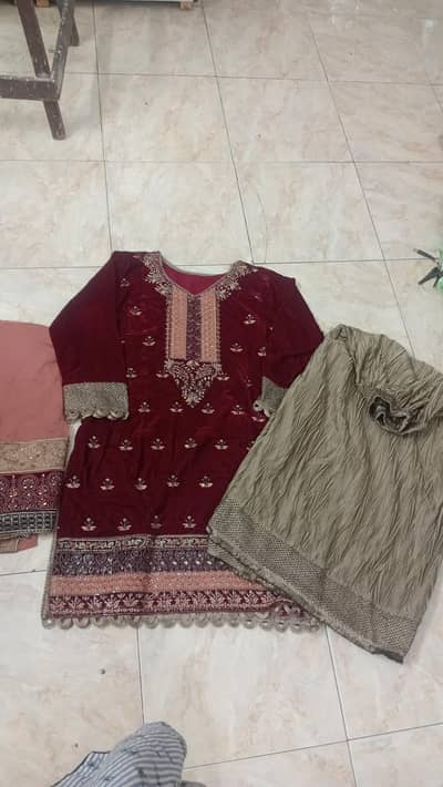 velvet maroon and c green dress