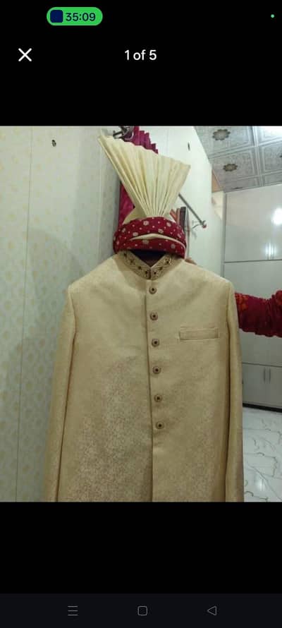 NEW GOLDEN EMBROIDERED SHERWANI WITH QULLA & KHUSSA