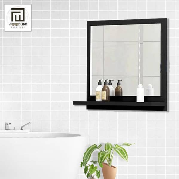 NW CRAFTS Wooden Wall Hanging Dressing Mirror Wash Basin Mirror Frame Bathroom Mirror Frame with Shelf for Living Room Bedroom Wall Decoration