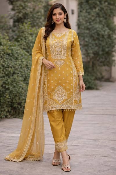 Organza Stiched Beautiful Fancy Embroidery Dress For ladies 3 piece