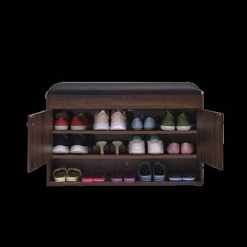 Wood Line Furniture 2-Tier Shoe Rack with Padded Folding Seat and Storage Bench