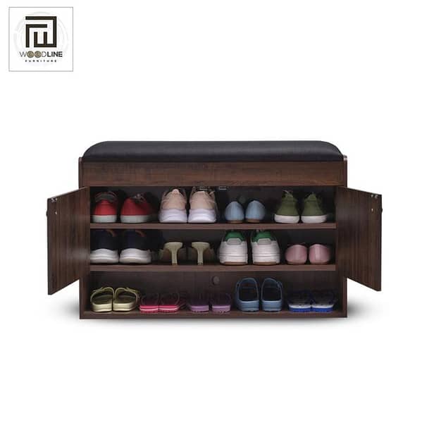 Wood Line Furniture 3-Layer Shoe Rack with Seat Cushion and Storage for Shoes