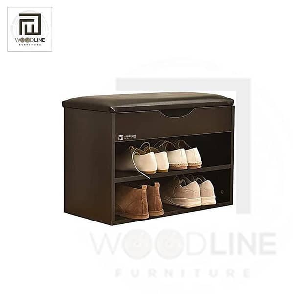 Wood Line Furniture Shoe Rack with Cushion: 2-Tier Organizer for Entrance Shoes
