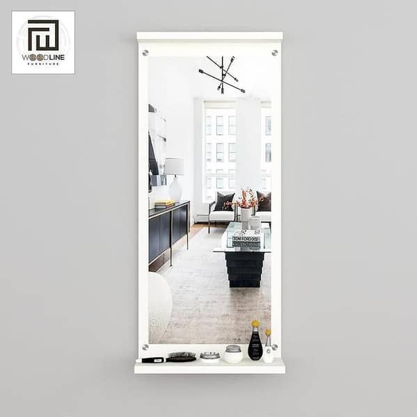 Wooden Hanging Wall Mirror for Living Room, Bedroom, Dressing Table, Makeup Mirror With Customized Sticker
