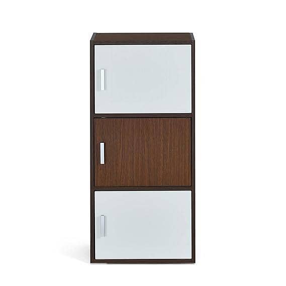 Wooden Cabinet - 3 Tier Wood Storage Cabinet for Living Room with Magnetic Door, Space Saving Furniture for Home, Kitchen Wood Cupboard, Almari