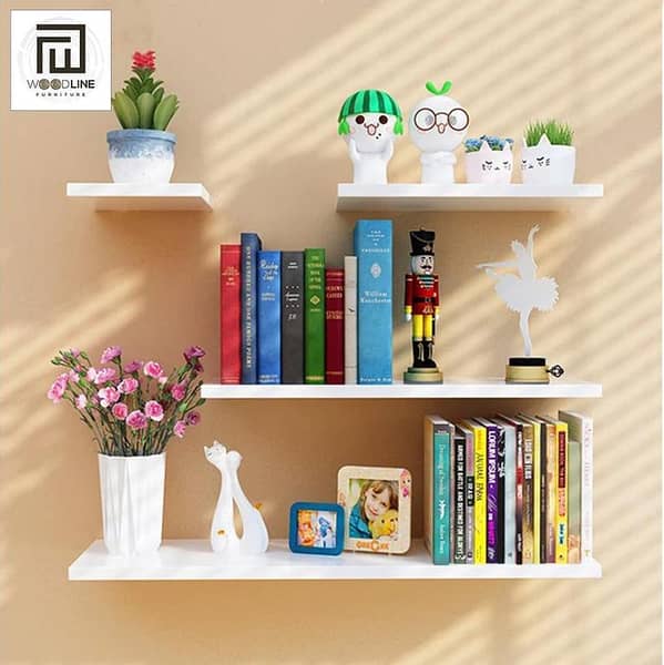 Set of 4 Flat Delightful Wall Mounted Book Shelf, wooden shelves, Storage Shelves