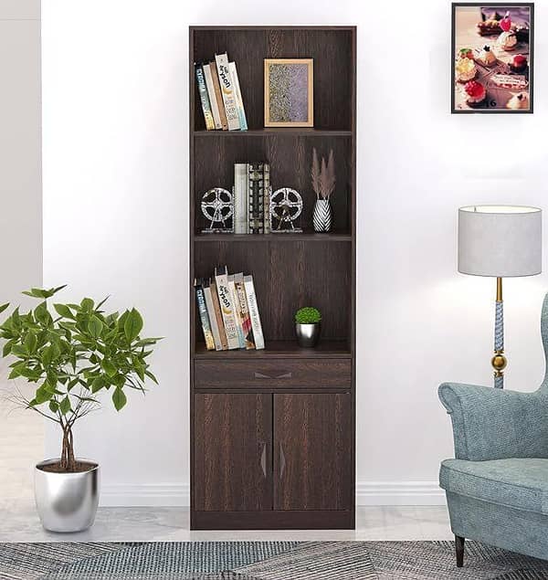 Customized Wood Bookshelf Cabinet Book Rack Organizer with Shelves for Décor Display, Drawer and 2 Doors Cabinet Floor Standing for Home Library with Drawer