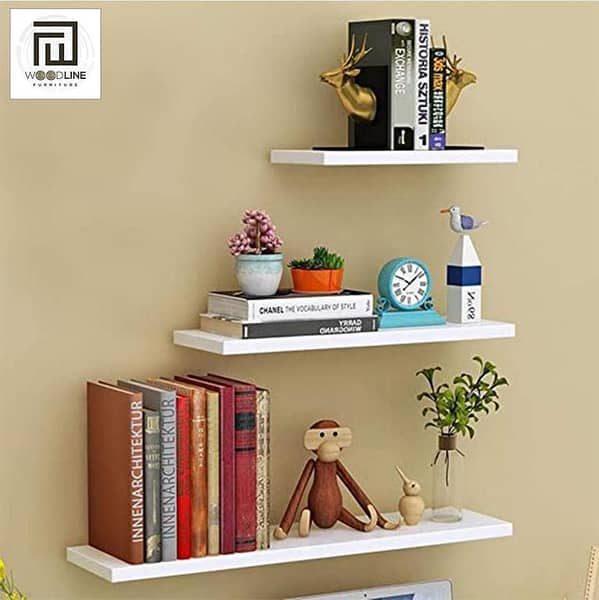 3 PCS Wall Floating Shelf Set DIY Mount Storage Book Display Rack Wooden by Wood Line Furniture