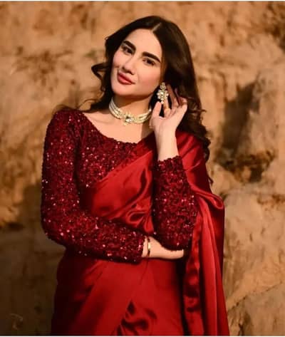 Stitched Red silk Saree with Red silk sequence Blouse