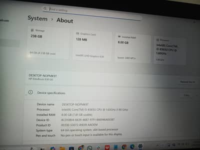 HP ELITE BOOK 830 G6 8-256. i5 8th generation