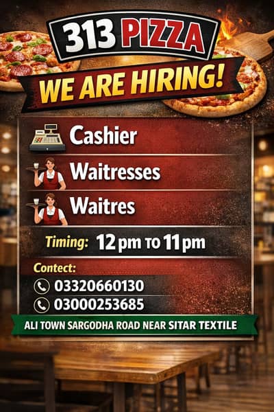 We Are Hiring – Female Cashier & Waiters