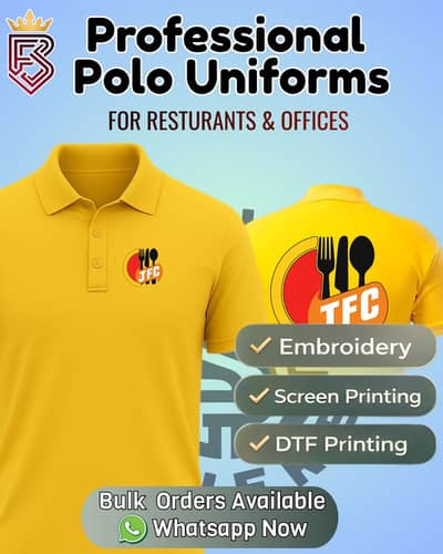 T Shirts Printing for Resturants,Offices and Staff Uniforms-Exporters