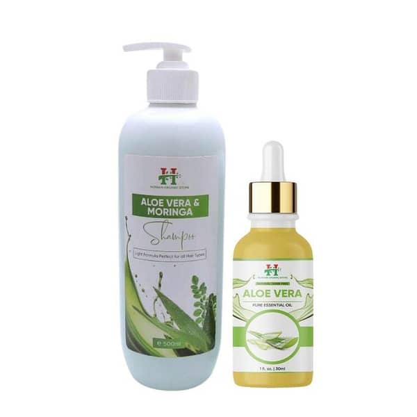 Aloe Vera & Moringa Shampoo 500ml with Aloe Vera Essential Oil 30ml Combo