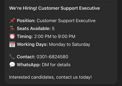 Urgent Hiring: Call Center Executive