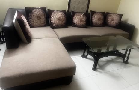 L shape leather+ wood sofa and wooden couch forvsalr