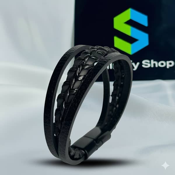 Midnight Black Triple-Layer Braided Leather Bracelet – Premium Magnetic Clasp