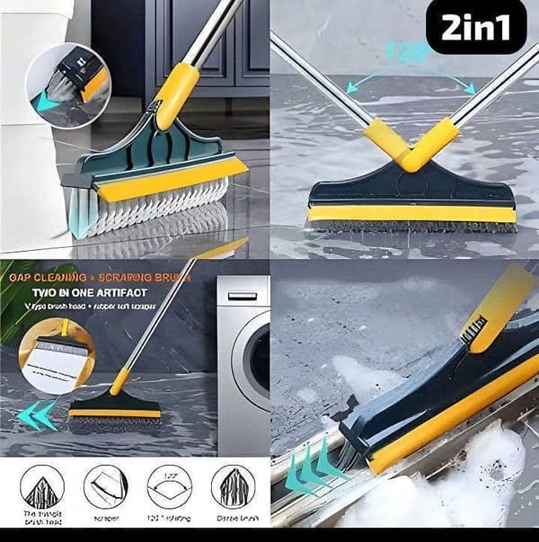 2 in 1 Cleaning Brush Long Handle Removable Wiper