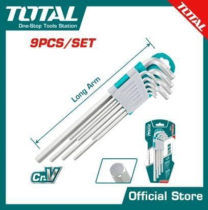 TOTAL 9pcs Cr-V Long Arm Hex Key Set THT106191 – Durable Chrome Vanadium L-Key Set