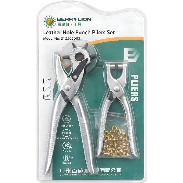 Leather Hole Punch Pliers and Eyelet Grommet Tool Set | Heavy-Duty Steel | Belt and Craft Repair Kit
