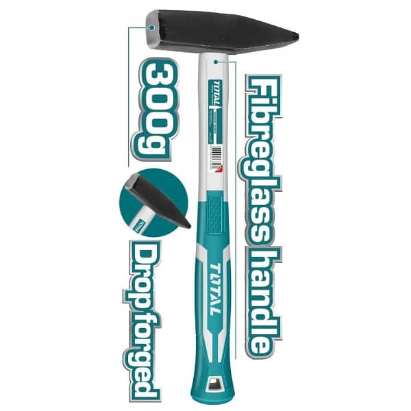 TOTAL 500g Drop-Forged Hammerhead Machinist Hammer with Unique Design Fiberglass Handle THT715006