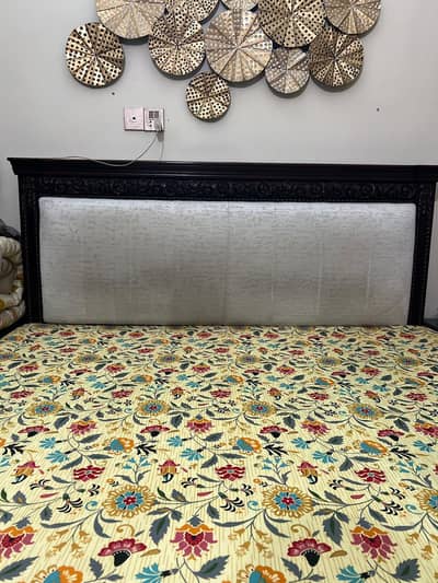 Solid Wood King Size Bed with Padded Headboard – Used 3 Years