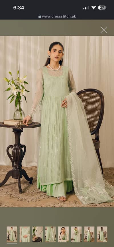 CROSS STITCH Mint  Shirt dupata and inner frock