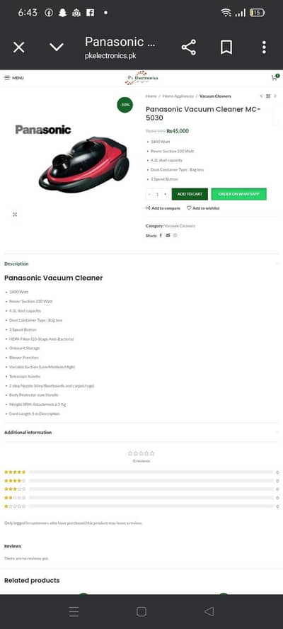Panasonic vacuum cleaner