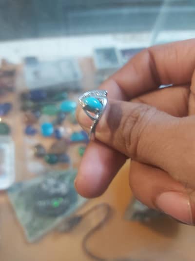 Natural Feroza silver ring