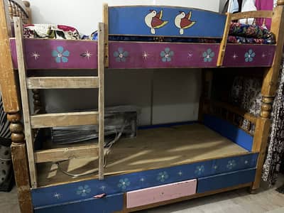 Wooden Double Decker Bed for Kids – Good Condition