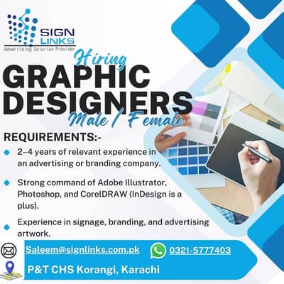 Hiring Graphic Designer for Karachi Male/Female
