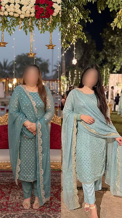 Light & dark Green Mirror styke work Suit – With Dupatta