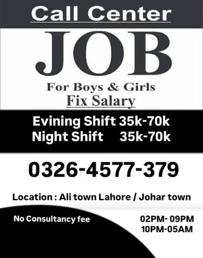 Job available Evining Shift 02PM-09PM Johar town Lahore 03264577379