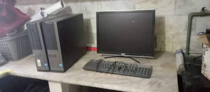 Complete Desktop Setup – 2 PCs + Monitor + Keyboard + PC Table