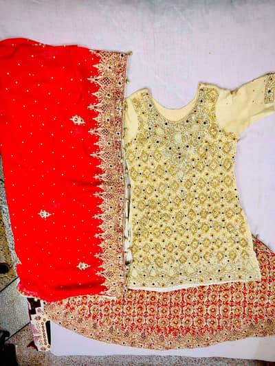 Bridal Lehenga for Sale – Elegant Red & Golden Heavy Embroidery