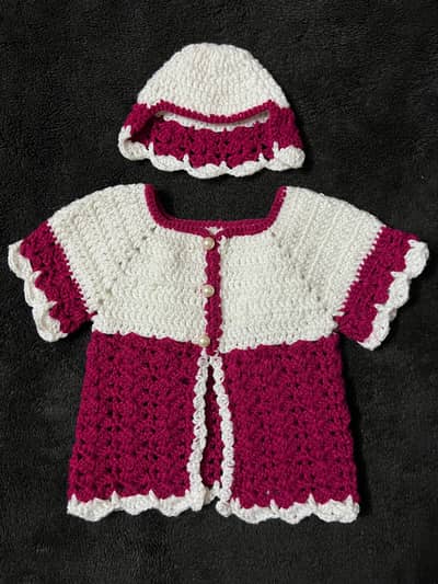 Handmade Crochet Winter Suit for Baby Girl (3–6 Months)